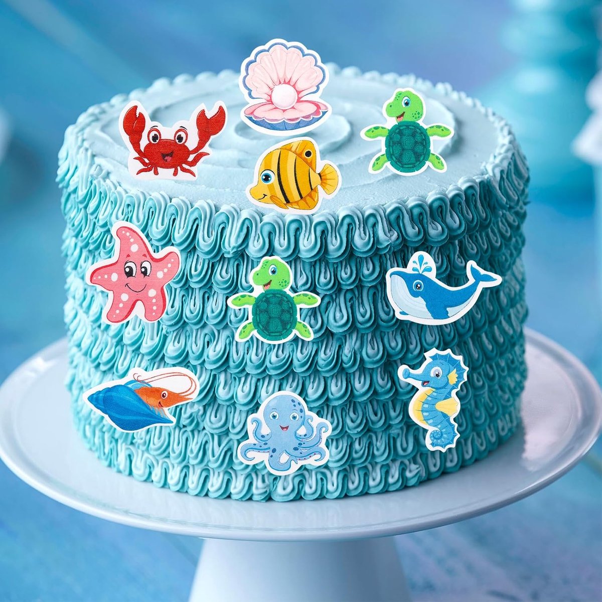 Eetbare taartdecoratie, zeedieren, taarttoppers, eetbare zeedieren voor taarten, oceaanthema's, taartdecoratie, verjaardag, eetbaar, zeedieren, decoratie voor verjaardag