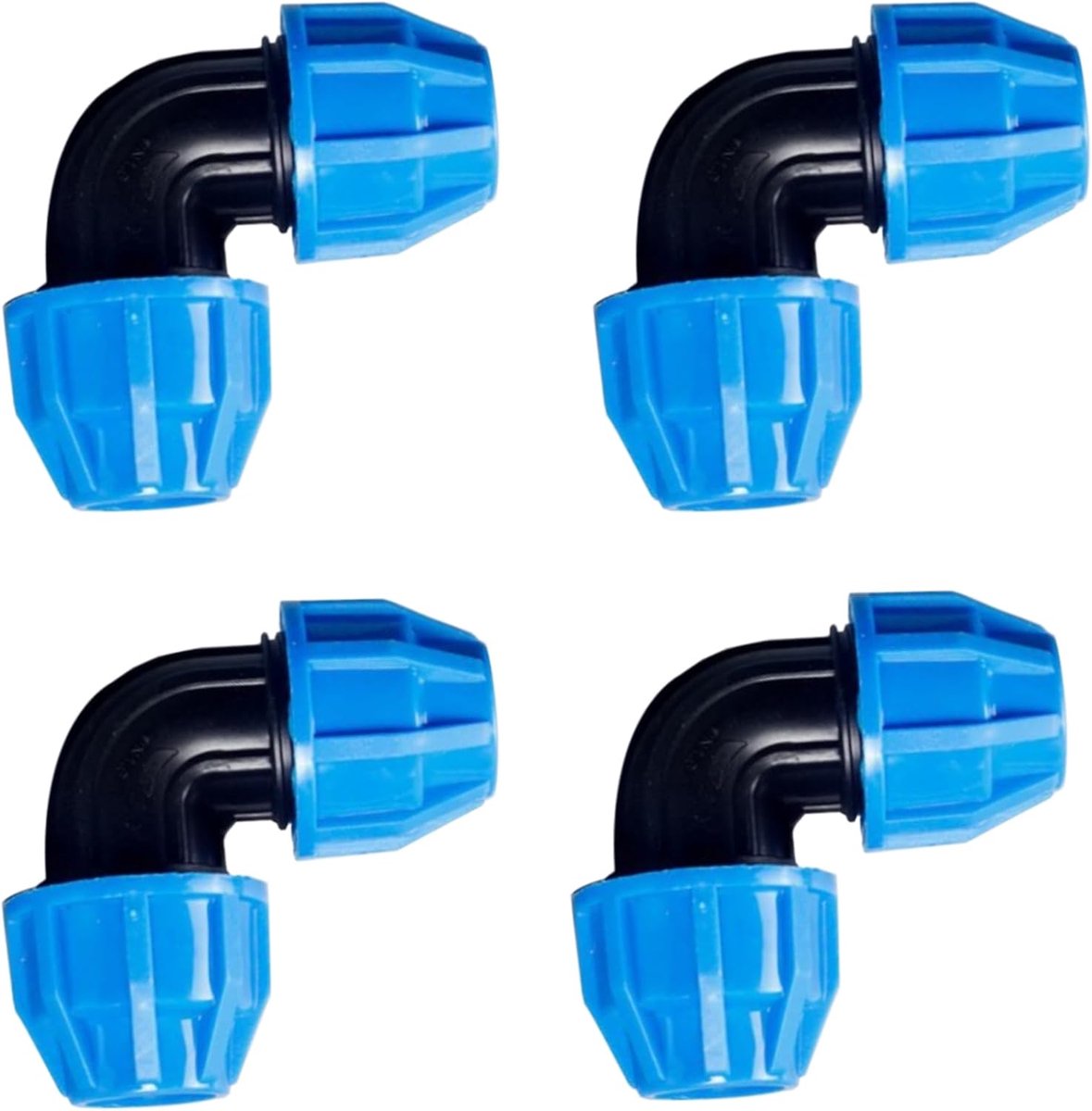 4 stuks 25 mm PE buisschroefverbinding hoek 90° Pe buisconnector kunststof hoekconnector PP fitting schroefverbinding voor PPR, PE, PVC en andere waterbuizen