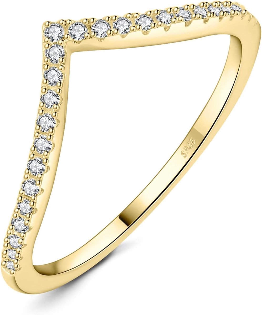 V-Vorm Mode-Sieraden Ronde Zirkonia Bandring Dames, Trouwringen Damesring Zilver 925 Trouwringen Trouwringen voor Vrouwen, Stapelring Stapelring Bandring Smal Rosé Goud Goud