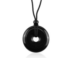 zwarte toermalijn hanger met echte toermalijn donut, genezende stenen ketting met hoogwaardig koord, perfect cadeau voor meditatie en het dagelijks leven, M, zwart