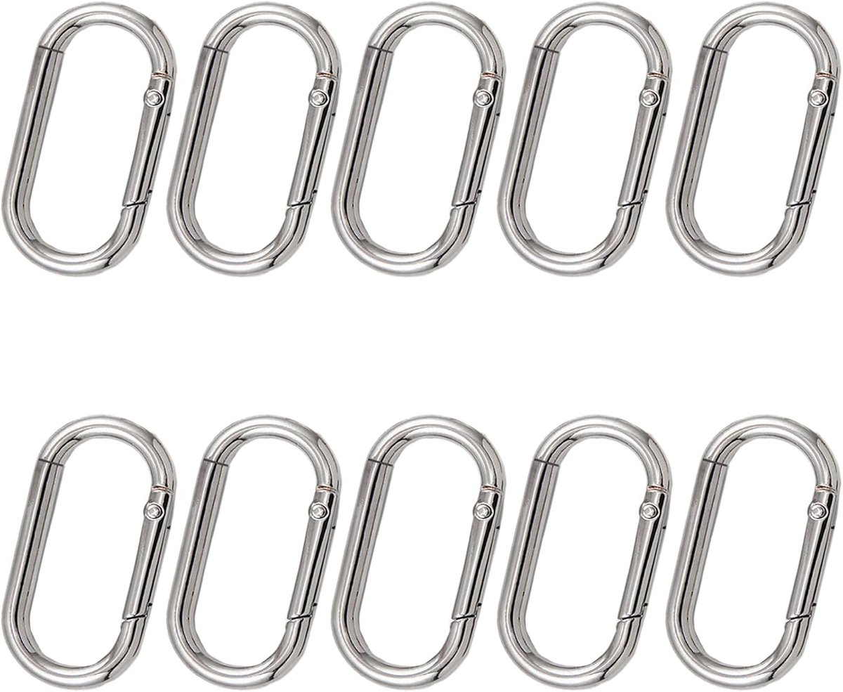 10 stuks ovale karabijnhaken, 43 mm, ovaal, veergesp, clip, karabijnhaak, sleutelhanger, zinklegering, karabijnhaak, clip voor tas, sleutelhanger, doe-het-zelf (zilver, ovaal, 43 mm)
