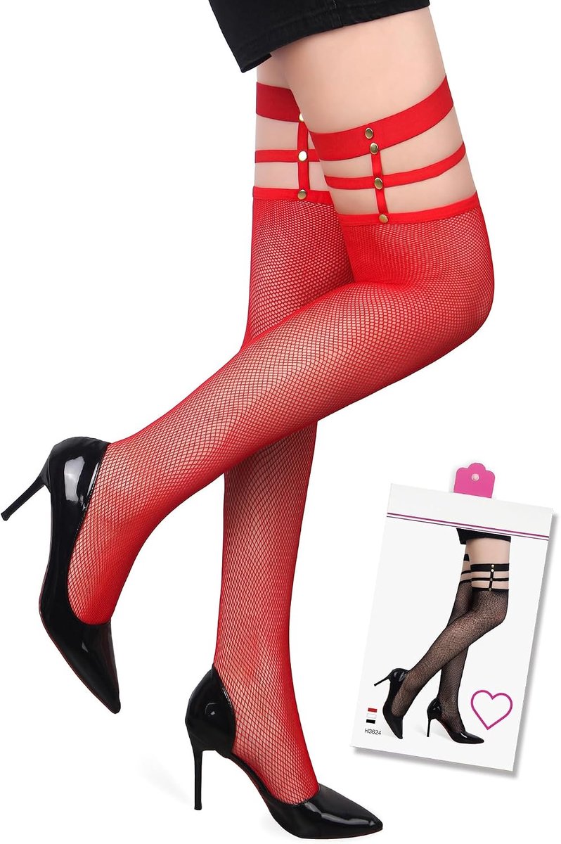 comeondear Netpanty voor dames, grote maat, met klinknagels, sexy damespanty, hoge panty, mesh, elastisch, antislip, ademend, maat XS-5XL