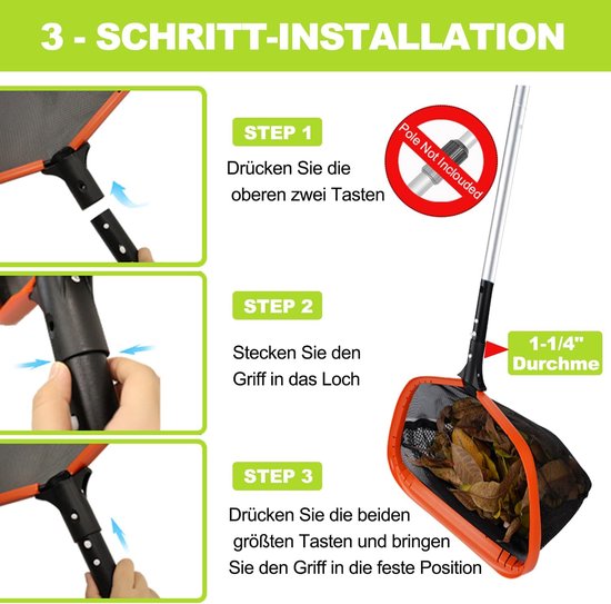 Retina Zwembadschepnet (zonder staaf), reiniging voor bladeren, stabiele bladeren, aluminium teller, skimmer voor zwembad, bladeren en vuil voor reiniging, spa, vijvers — afbeelding 4