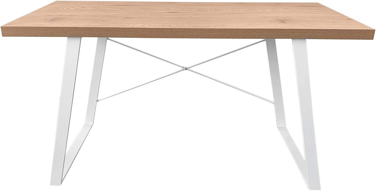 Industrieel bureau eiken look witte metalen poten computertafel bureau werktafel pc-tafel