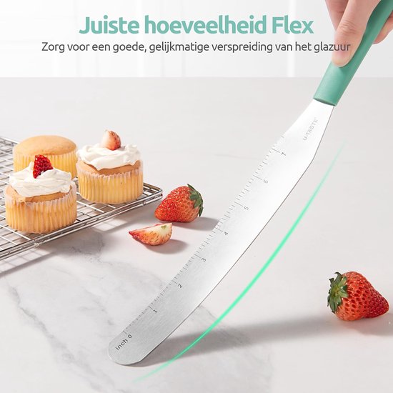 Spatelset,430 Roestvrij Staal Oppervlak (3 Stuks,Aqua) - 5/20/25 cm Taart Paletmessen Platte Decoratie Spatels Met Houder RVS Mes Glazuur, Verdelen, Frosting Taart Voor Het Bakken — afbeelding 5