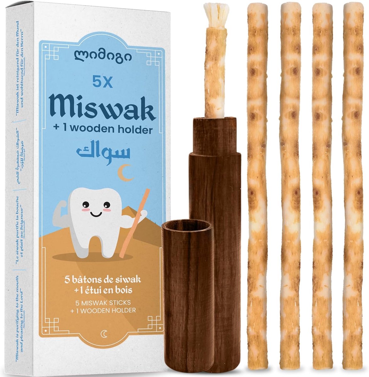 SnelShoppen - 5 Siwak Sticks + 1 Houten Houder - Milieuvriendelijke Tandenborstel - 100% Natuurlijke en Biologisch Afbreekbare Tandenverzorging - Hygi