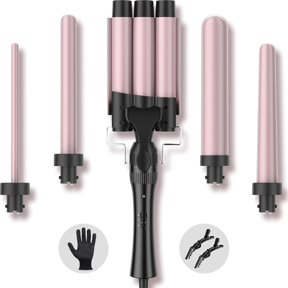 Golfkrultang 5-in-1 - roségoud met keramische coating - smart led-display - creëer prachtige krullen - SnelShoppen