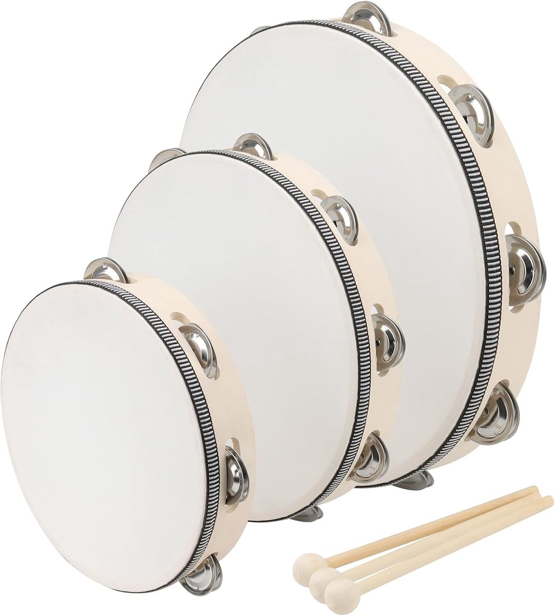tamboerijn, set van 3, 15 cm, 20 cm, 25 cm, handtrommel, tamboerijn, instrument voor feest, muziekonderwijs, pedagogisch