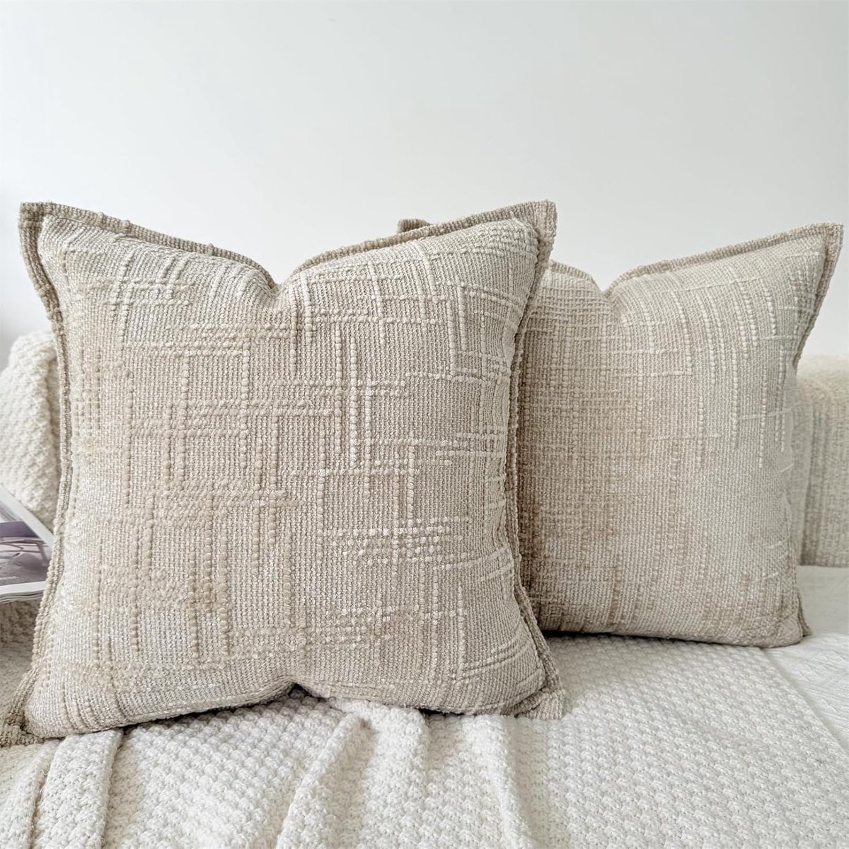 SnelShoppen - Chenille Kussenhoezen 40x40 Beige 2 Stuks Luxe Zachte Decoratieve Kussenslopen Voor Sofa Bed Caravan Modern Landhuis Stijl