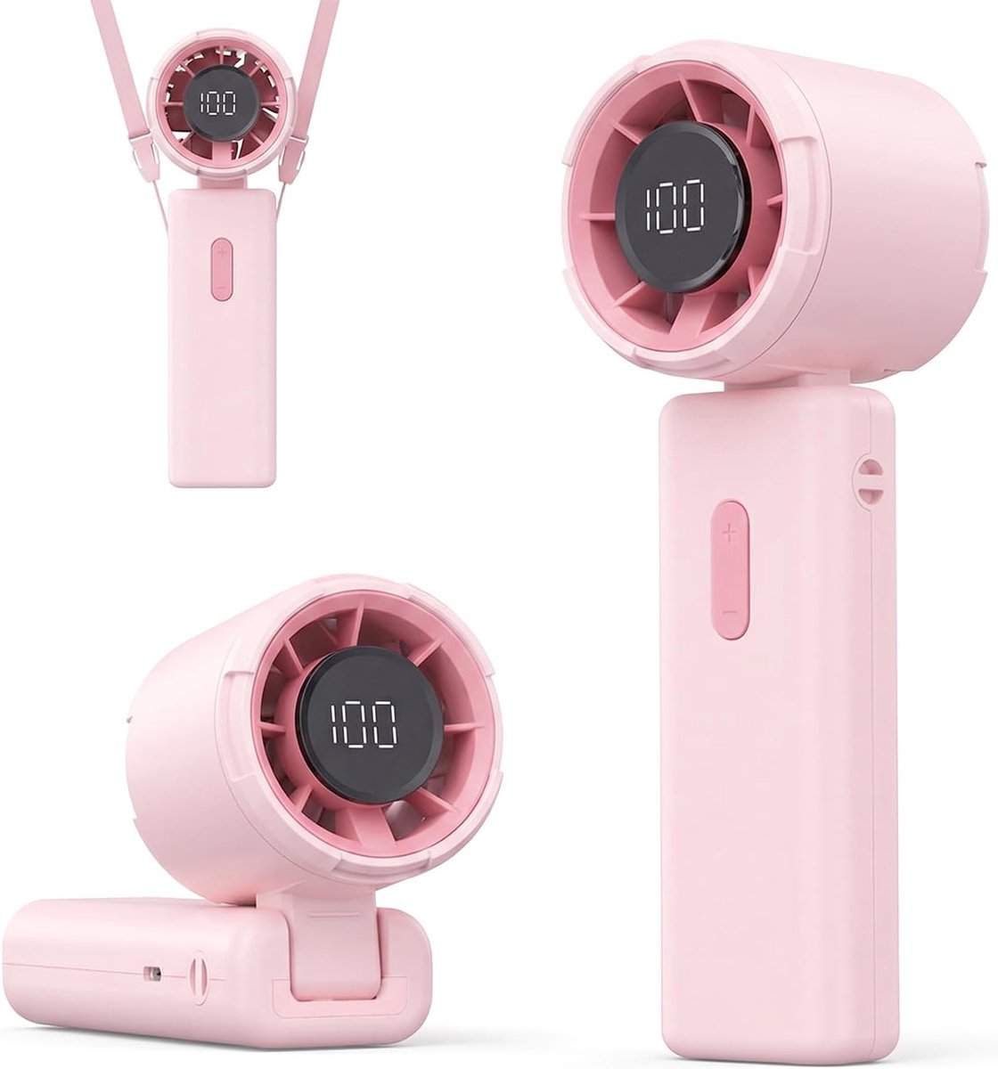 100-standen Mini Turbo Ventilator, Oplaadbare handventilator,4000 mAh batterij tot 18 uur, realtime LED-scherm,180° opvouwbaar & draagbaar, voor reizen, kantoor & buiten,roze