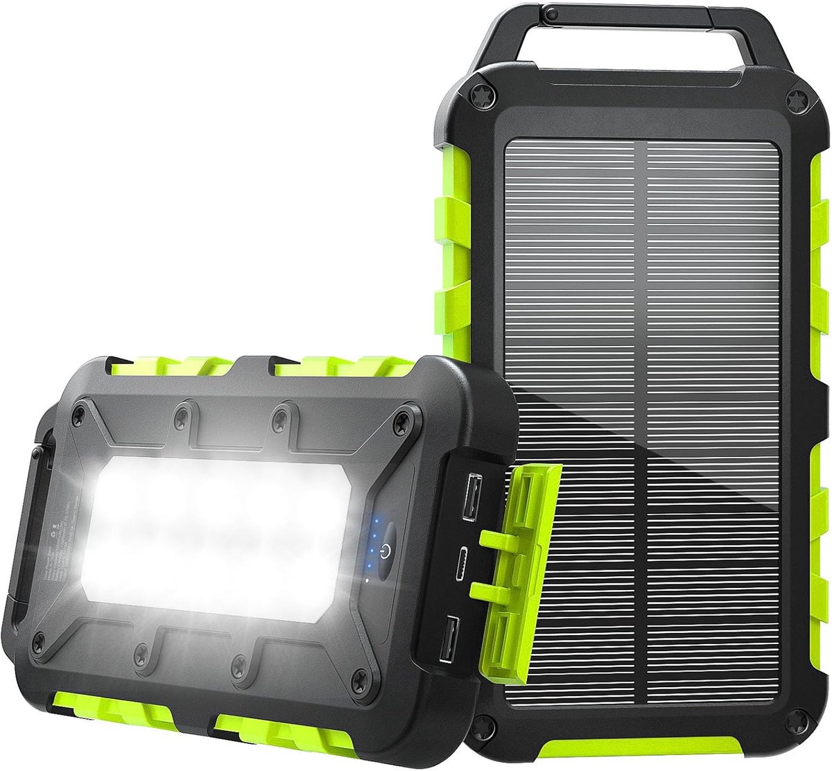 Powerbank 10000mAh met Zonnepaneel - PD 22,5W Powerbank, USB-C, Waterdicht, 3 USB-Uitgangen, LED-Zaklamp - Voor Smartphone, Tablet, Camping & Outdoor, Groen