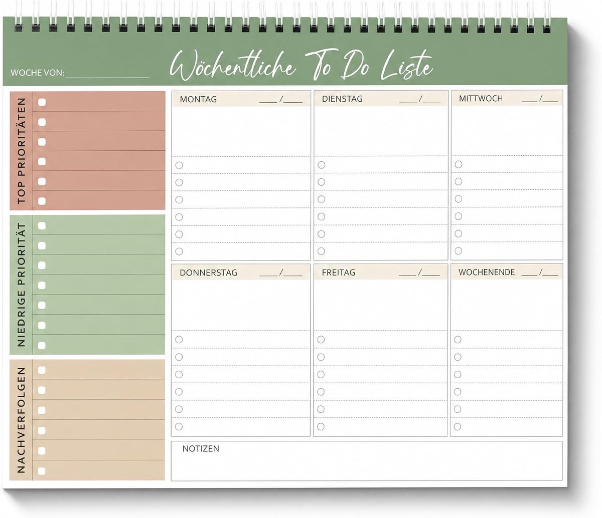 Weekplanner, blok A4, zonder vaste datum (52 pagina's), weekplanner, bureauonderlegger, spiraal/weekkalender, weekplanner met weekoverzicht voor afspraken, taken en notities