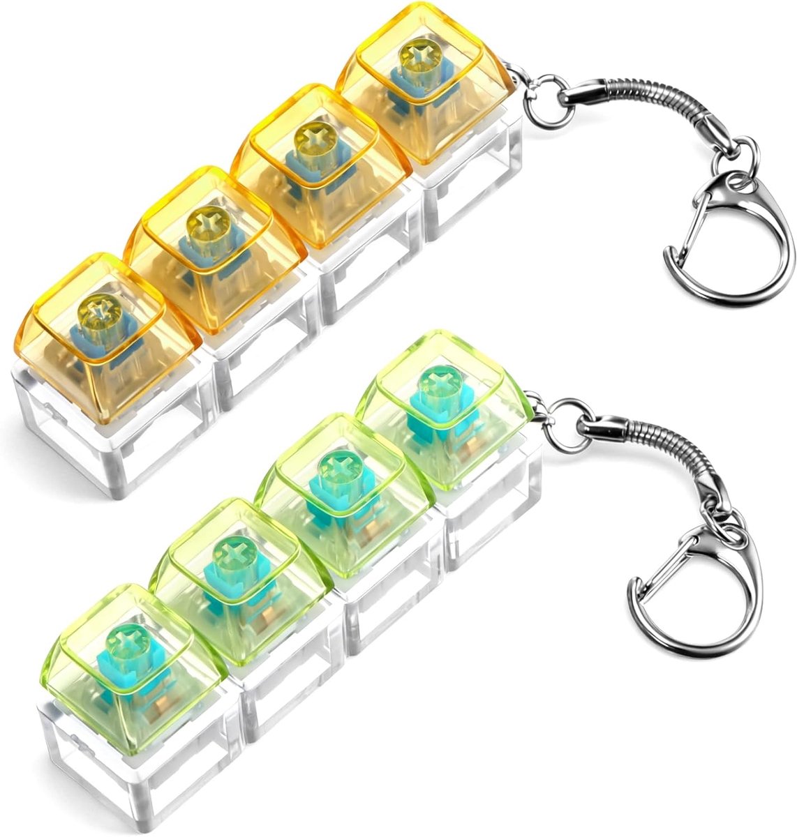 2 stuks toetsenborden fidget speelgoed, 4 knoppen, clicks, fidgetToy, sleutelhanger, toetsenbord, clicker, stressvermindering, speelgoed voor volwassenen, kantoor, reizen (oranje, geel)