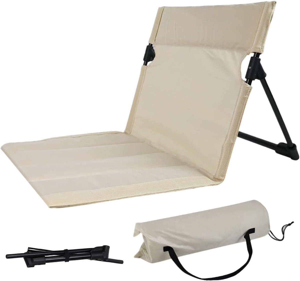 inklapbaar, licht, opvouwbaar, strandmat met rugleuning, robuuste strandstoel, inklapbaar, lichte opbergtas, vloerstoel voor strand, tuin, balkon, kamperen, vissen (crèmewit)