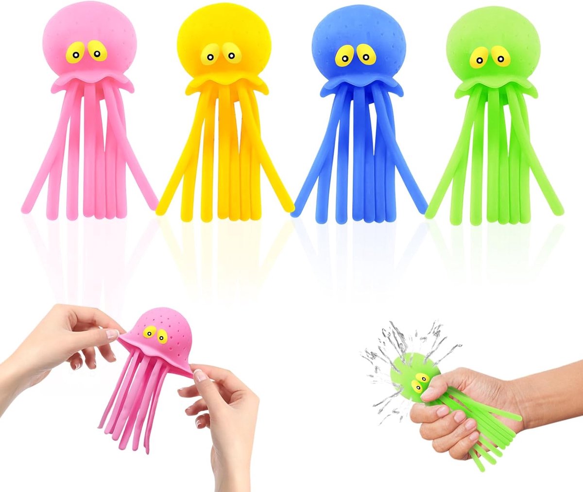 Set van 4 waterballonnen in octopusvorm, speelgoed voor zwembad, herbruikbaar, waterbommen, voor zwembad, strand, badkuipen