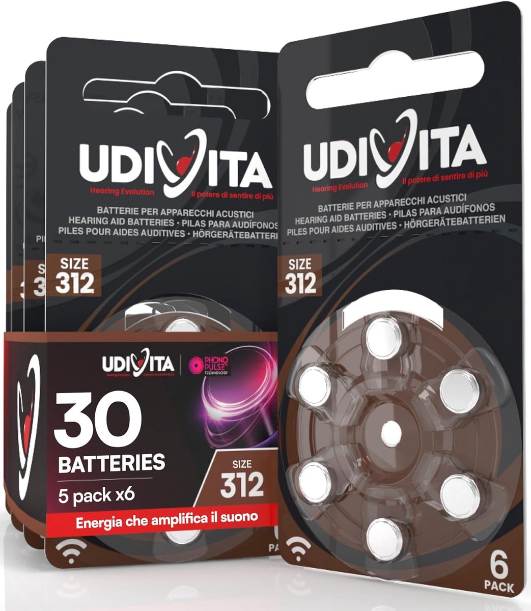 SnelShoppen - 30 Batterijen voor Hoortoestellen Udivita PR41 312 Zink-Lucht Batterij - 5 Blisters van 6 Stuks, 1.45V, 180mAh, Kwikvrij, Voor Dagelijks