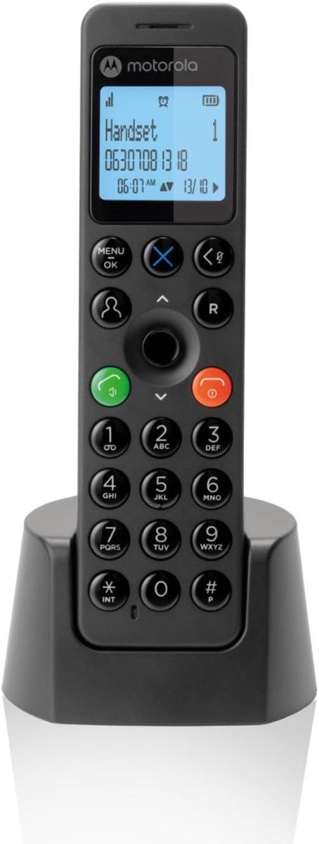 SnelShoppen - Digitale draadloze telefoon met handsfree luidsprekertelefoon, oproepblokkering, 100 contacten, zwart, ideaal voor thuisgebruik