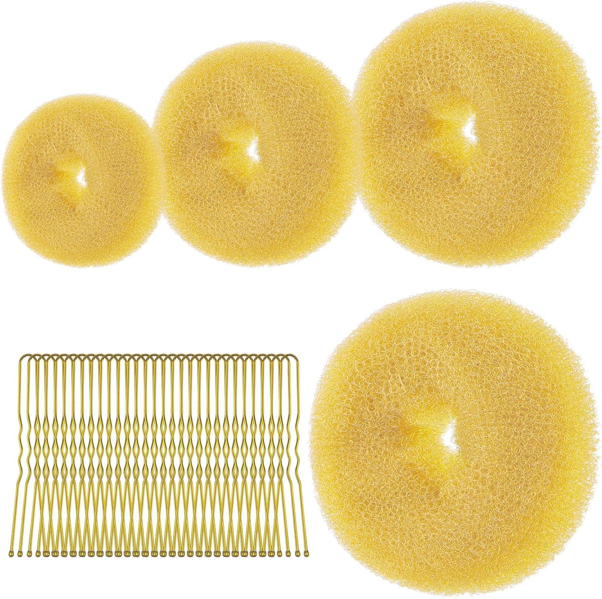 Donut Hair Bun Set, 4 stuks knotmaker, knotkussen, groot en klein met 30 U-vormige haarspelden, donut haar, opgestoken kapsels, accessoires voor kapsel, dansers, kinderen, meisjes, vrouwen (4