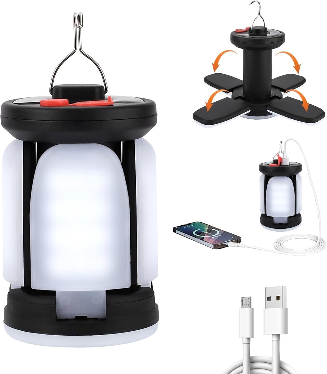 Lamp Opvouwbaar met 6 Lichtmodi – Campinglantaarn Oplaadbaar,Zonne- & USB-lading 2400mAh,60 LEDs.campinglampe,solarlampe camping,Perfect voor Camping,Tent,Tuin en Noodsituaties