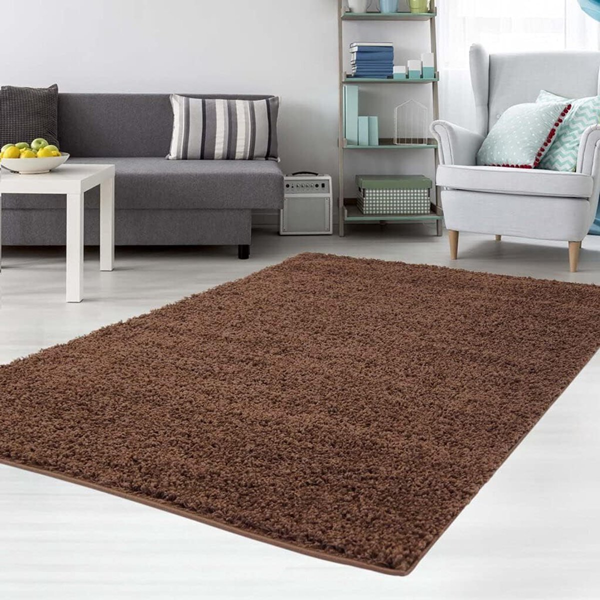 carpet city Shaggy-vloerkleed Bruin 70x250 cm - Hoogpolig Langpolig Eenkleurige vloerkleden Woonkamer Slaapkamer
