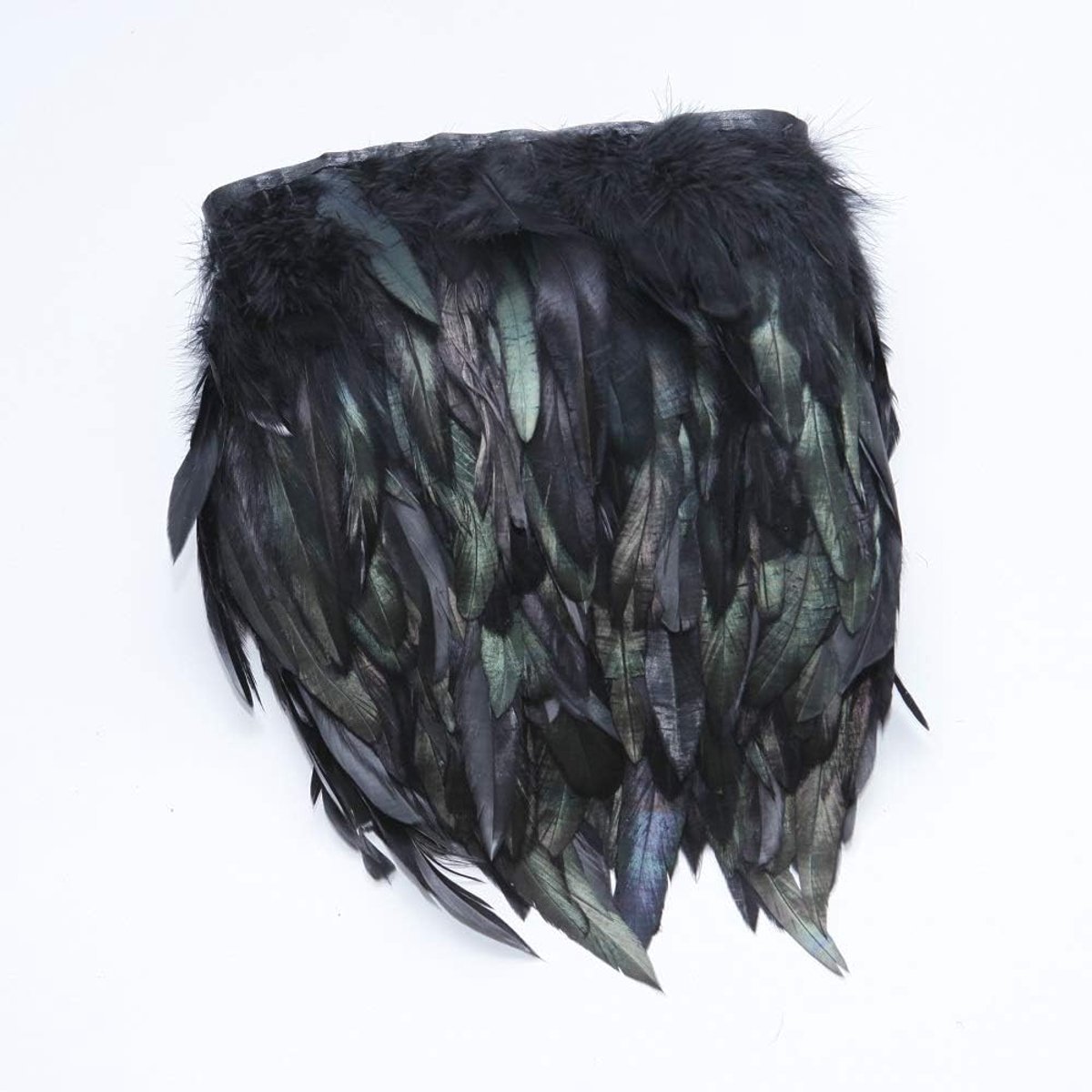 Hackle Feather Fringe Trim - 5 ~ 7 inch breed Pack van 5 Yards (zwart 3)