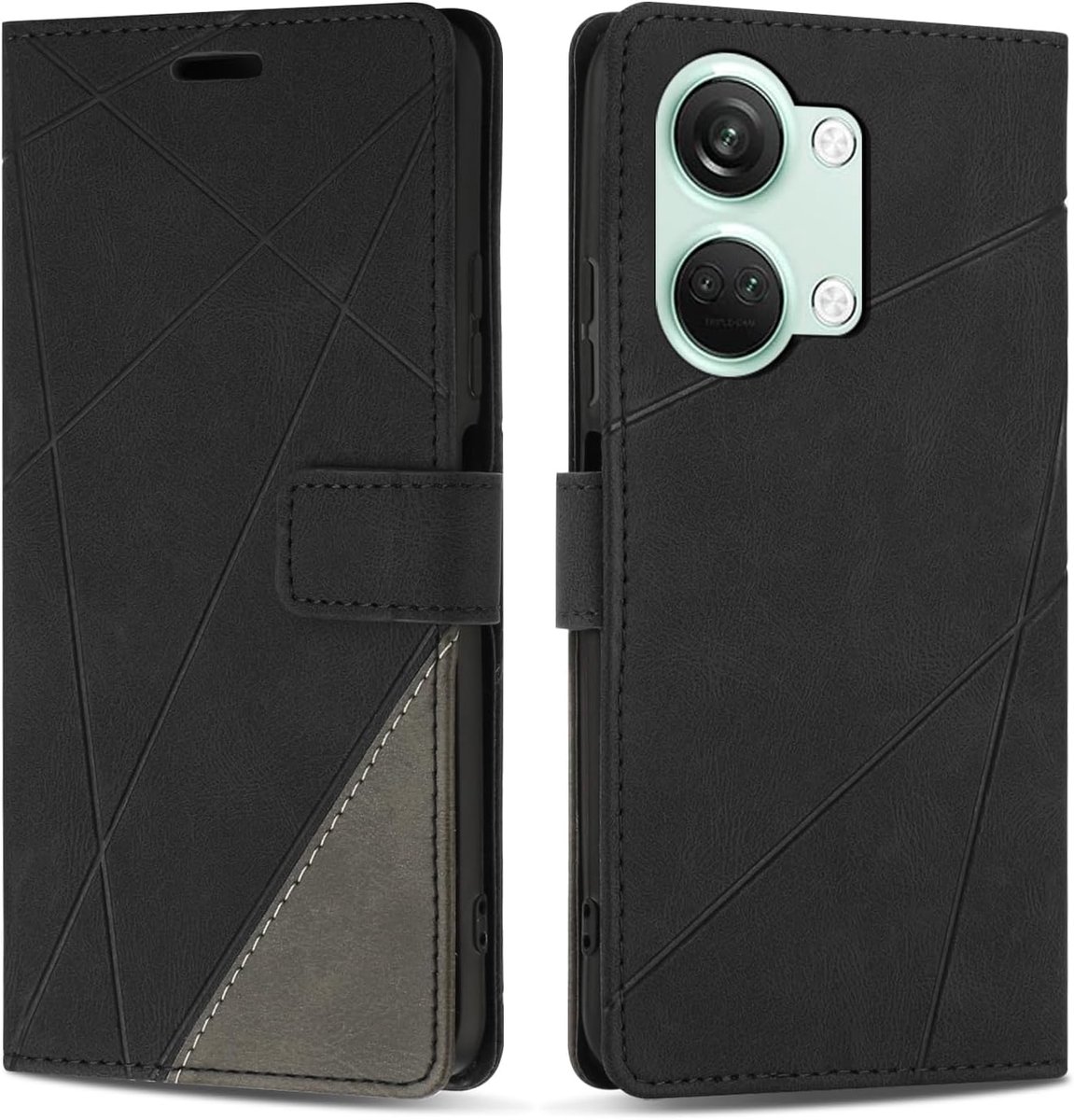 Hoesje voor OnePlus Nord 3 / OnePlus ACE 2V, Premium Lederen Portemonnee Beschermhoes Telefoonhoesjes met Kaartenvakken Beschermhoesje voor OnePlus Nord 3 / OnePlus ACE 2V, Zwart