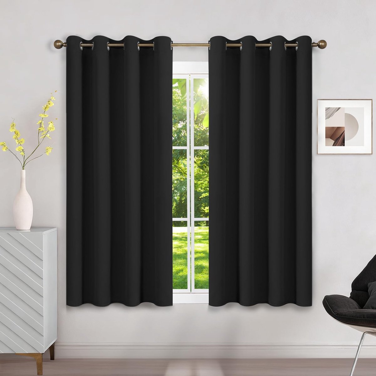 verduisteringsgordijn, isolerend, tegen kou, 120 x 140 cm (b x h), 2 stuks, raam, ondoorzichtig, zwart, met oogjes, anti-hitte, uv-bescherming, lawaai, voor binnen, decoratie