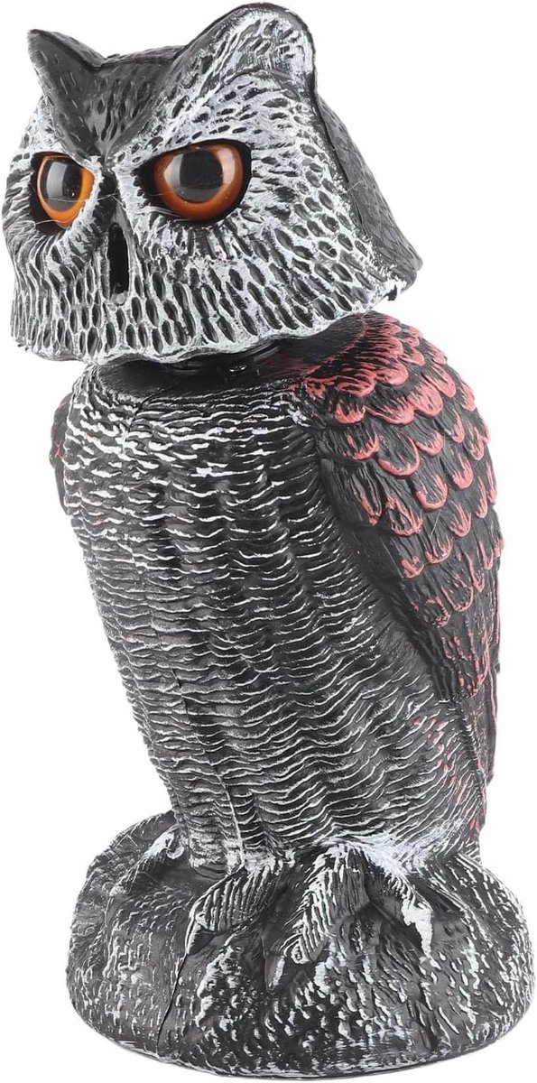 standbeeld, 13 x 12,4 x 26,4 cm waterdichte plastic nep-uil lokvogels roterende kop vogelverschrikker schrikken vogels weg buiten tuin decoratie voor tuin zwembad patio