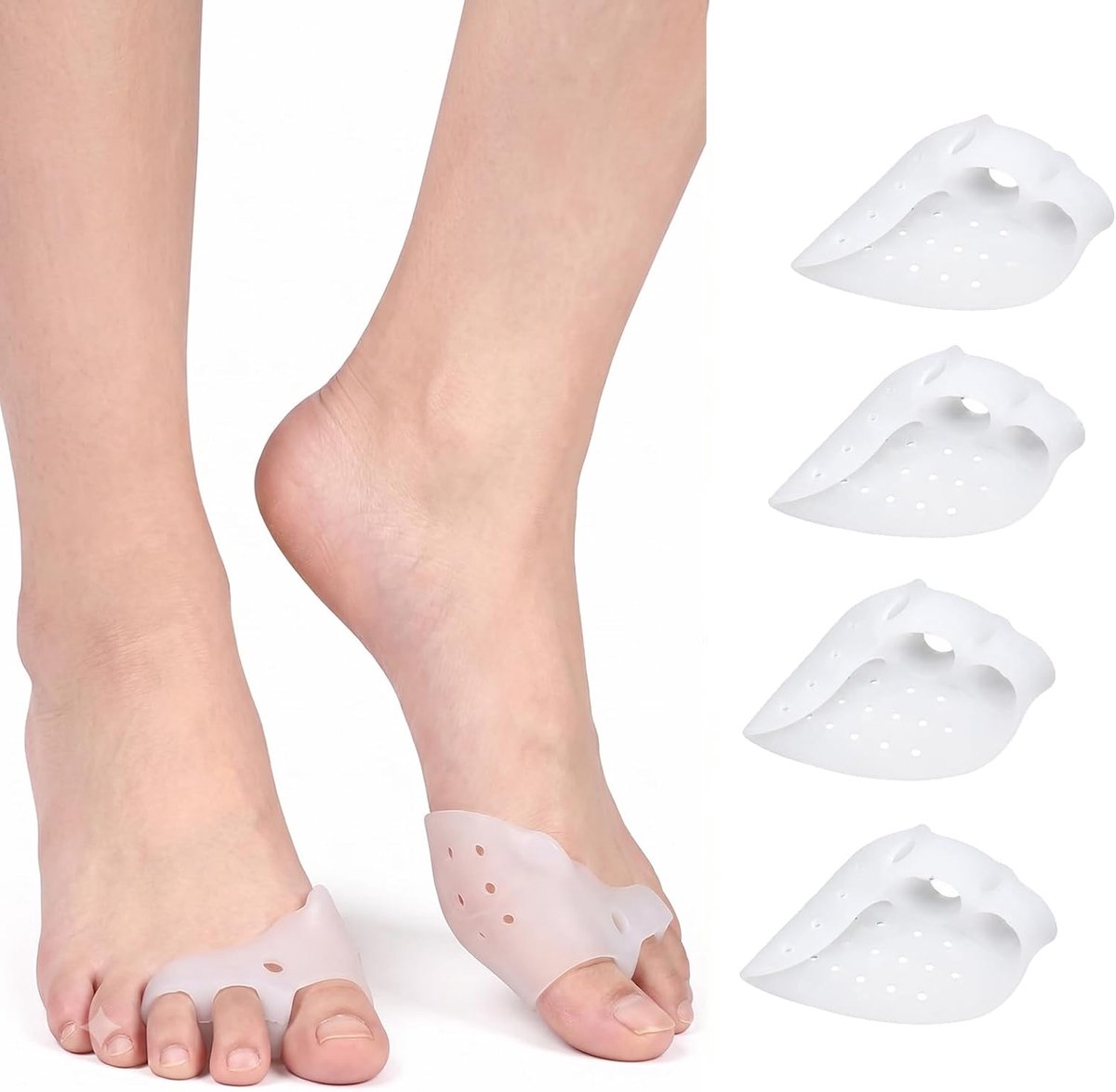4 paar teenslippers teenslippers siliconen bescherming tenen orthese hallux valgus dames corrector hallux valgus bescherming tenen siliconen wit comfort voet dagelijks gebruik