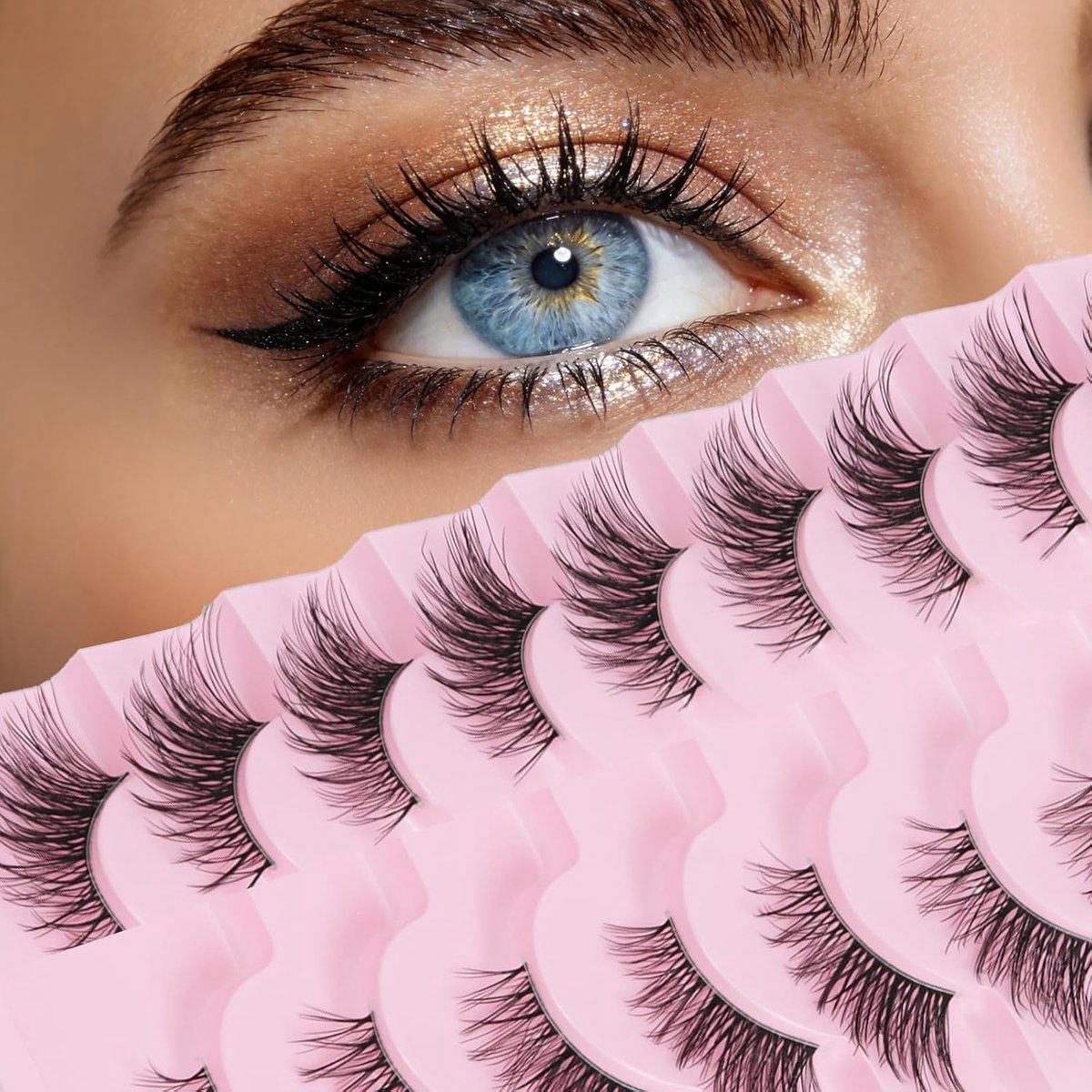 Valse wimpers, 10 paar wimpers, Cateye Wispy kunstwimpers, 3D Cat Eye Half Lashes, kunstwimpers, doe-het-zelf thuis, voor wimperverlenging, voor beginners, meisjes en vrouwen