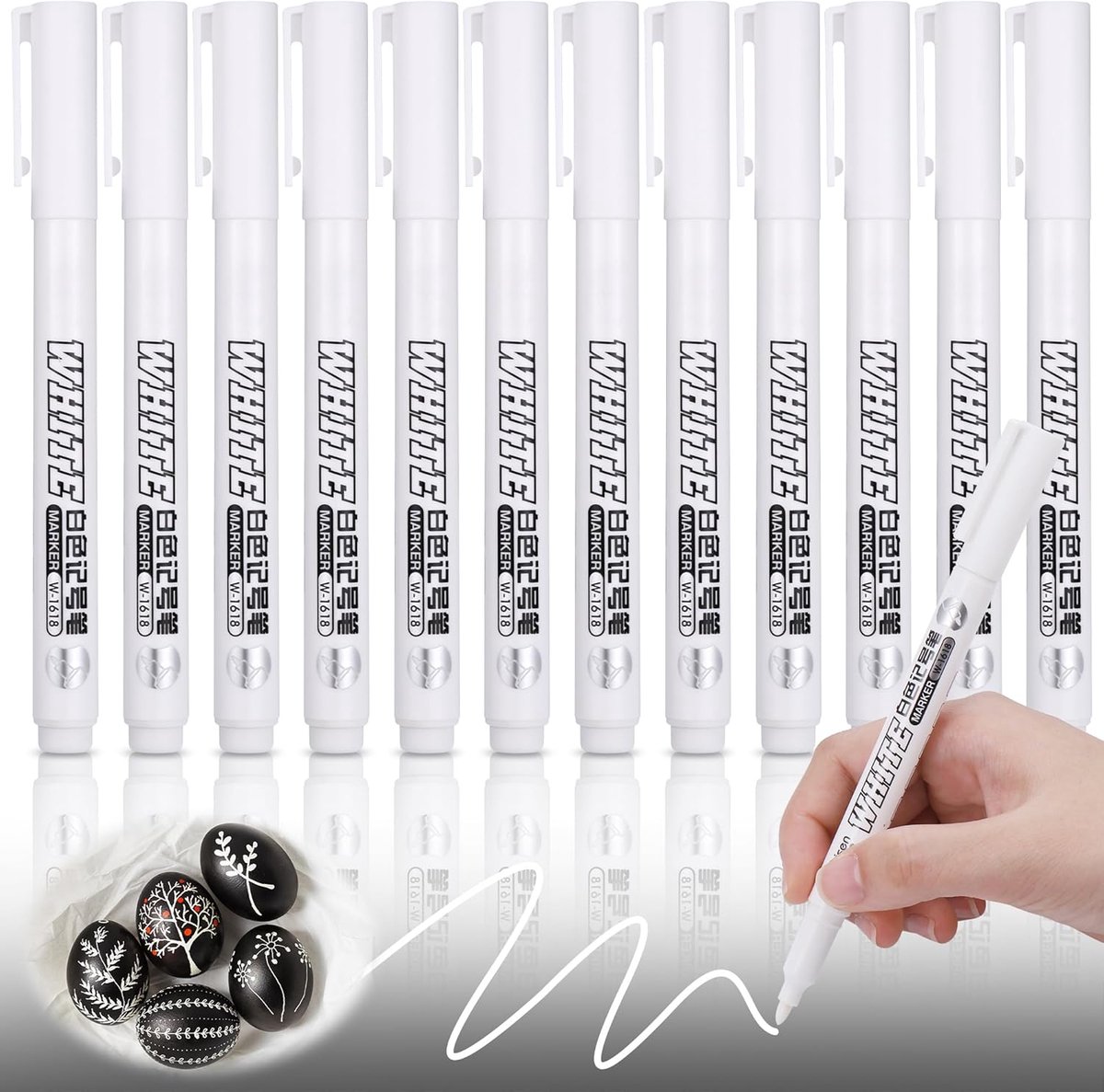 Acrylstiften wit, set van 12 - permanente markers 1 mm - voor diverse oppervlakken - ideaal voor decoratie - ShopVlot