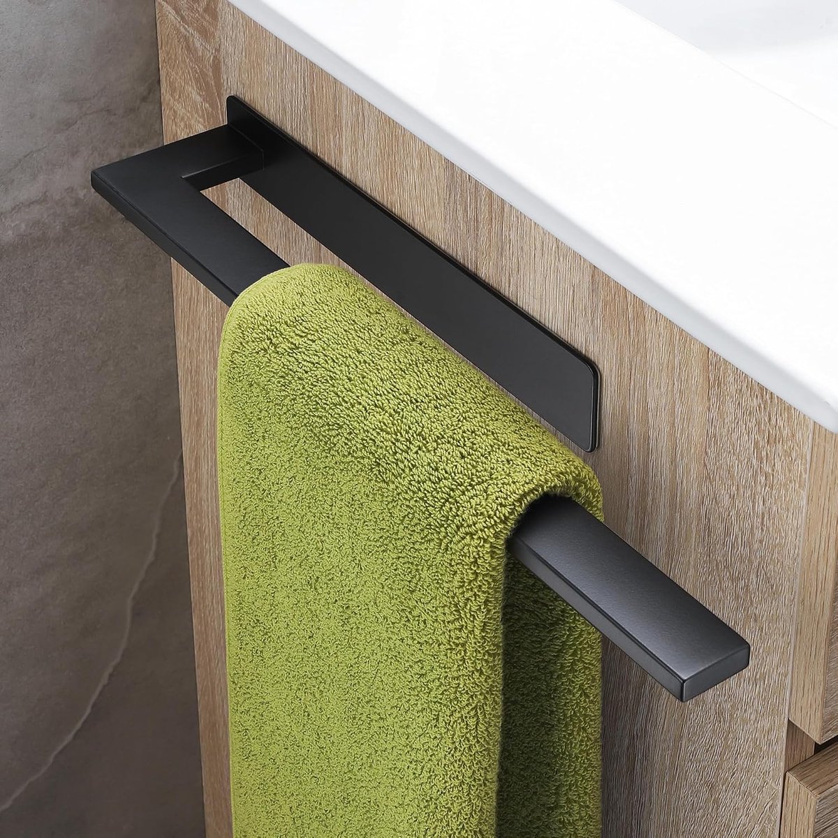 Handdoekhouder zonder boren, handdoekstang zelfklevende handdoekhouder, badkamer roestvrij staal, badhanddoekhouder, één arm, zwart, mat, 39 cm