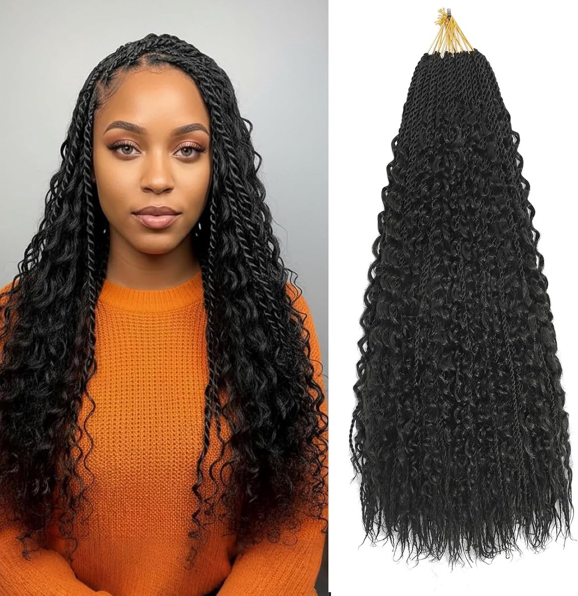 Boho Box Braids Crochet hair 18 Inch 8 Packs Pre Looped Water Wave Crochet Hair for Women Hair Extension (1B, 18 Inch(8 Packs))