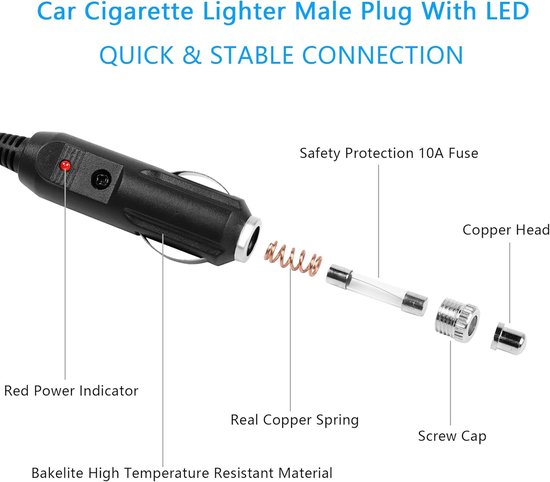 Koelbox 12V Cigarettenaansteker Kabel - 3M/10FT - Vervangbare Adapter - Ideaal voor gezinsuitjes - ShopVlot — afbeelding 2