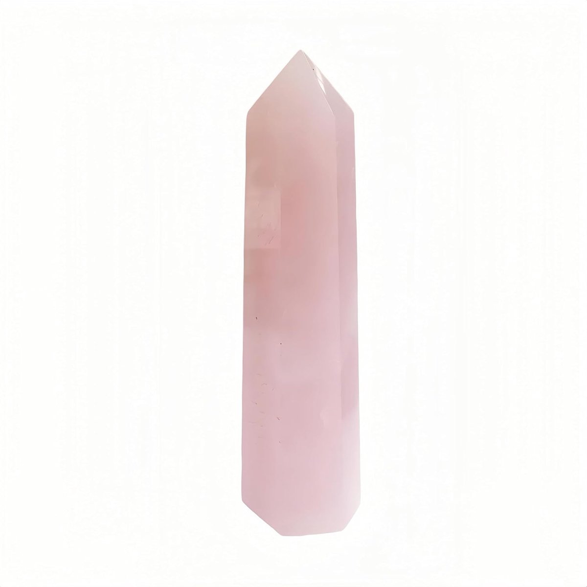 rozenkwarts, zeshoekige kristalzuil, bergkristal, 7-8 cm, eenpuntige edelsteen, obelisk, helende steen voor energie en wooncultuur