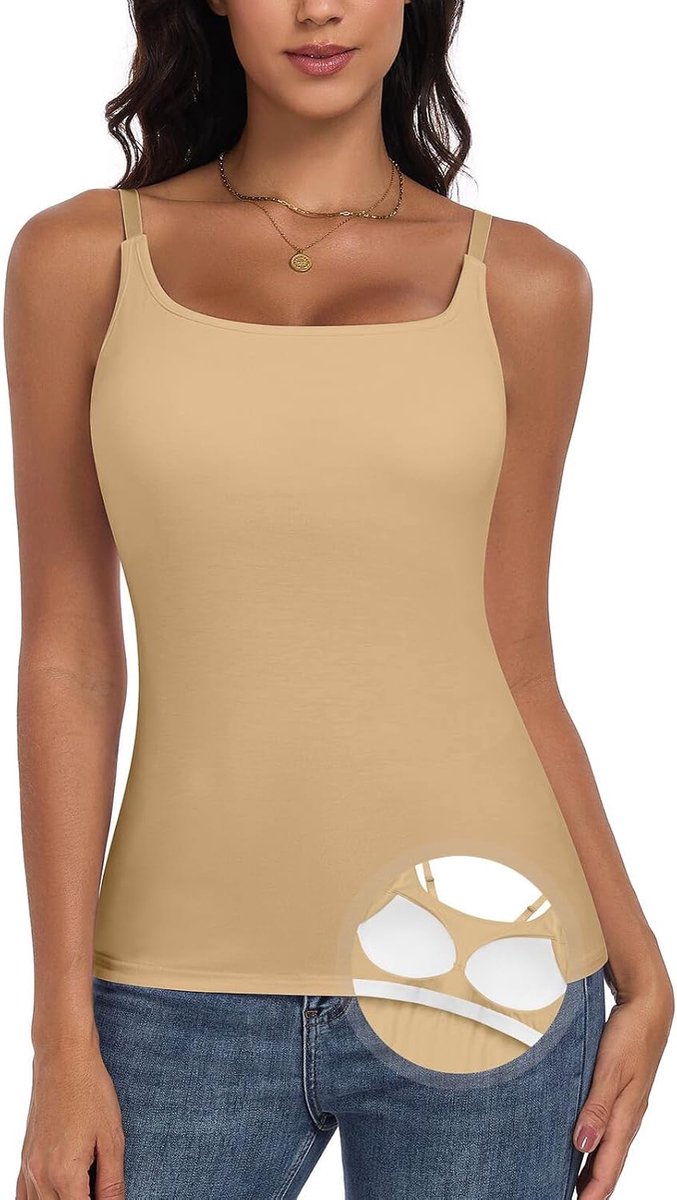 Tanktop met geïntegreerde beha, spaghettibandjes voor dames, onderhemd, camisole, zomer, basic tops, bh-overhemden