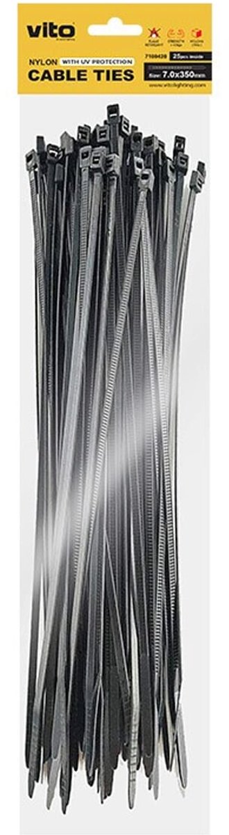 VITO Kabelbinder 7.0x350mm - Zwart - Met UV-bescherming -sfolie 25 stuks in blisterverpakking Kunststof Kabelklem - Kabelbinder - Tieraps