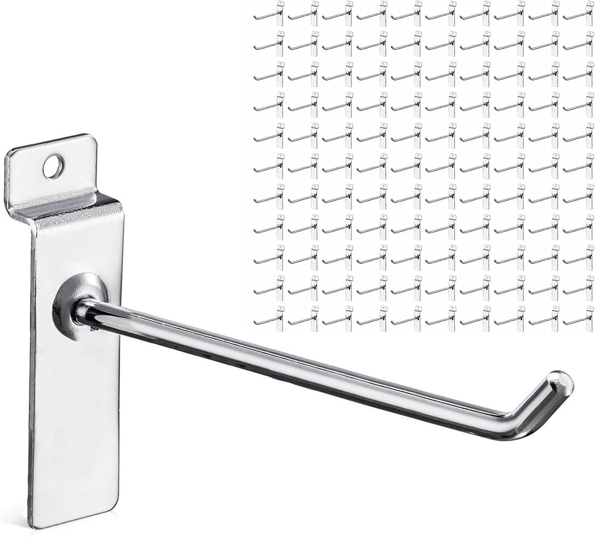 SnelShoppen - Pack van 100 Slat Wall Haakjes 20cm Gereedschap Wanddisplay Haken Metalen Latwall Haken Voor Supermarkt Schappen Garages Werkplaats