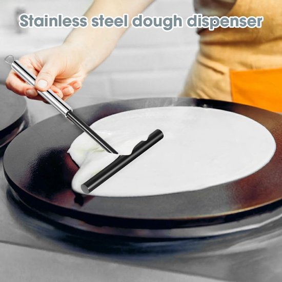 crêpemaker, roestvrij staal, pannenkoekenverdeler en spatel, deegverdeler voor crêpes, crêpes maker voor crêpedeeg of palathammen — afbeelding 3