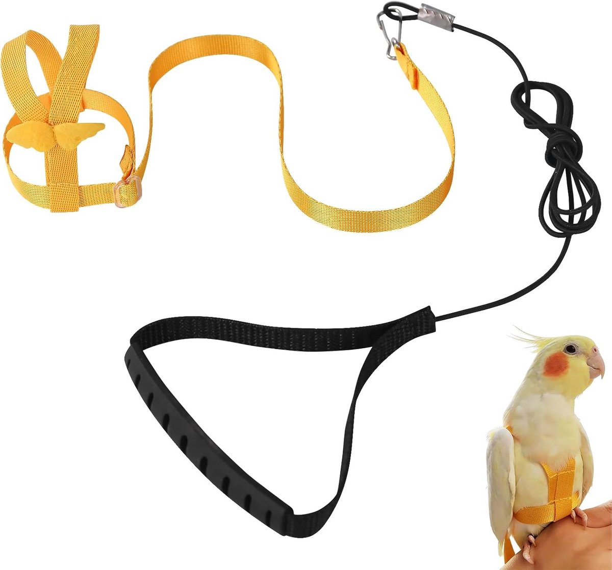 tuigje voor papegaai, huisdier, vogel, tuigje, lijn, trainingslijn voor buiten vliegen, antibijt, elastische lijn voor vogel, papegaai, kaketoe, ara (blauw, S) (Geel, XS)