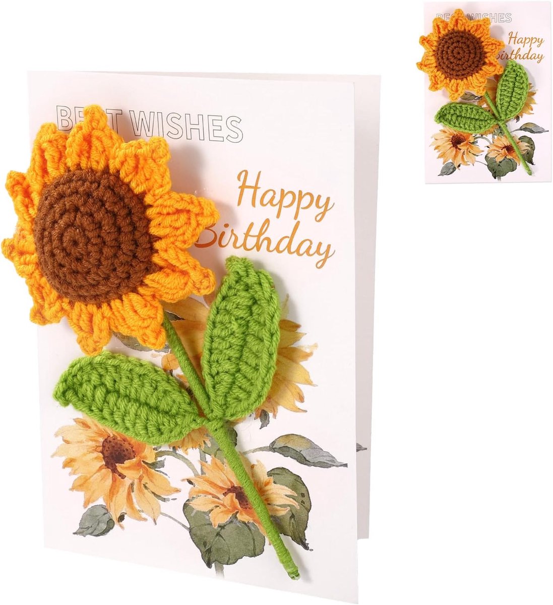 Zonnebloem Verjaardagskaart voor Vrouwen, Handgemaakt Gebreid Bloemen Verjaardagskaart met Blanco Binnenkant voor Moeder Vrouw Dochter Vriendin