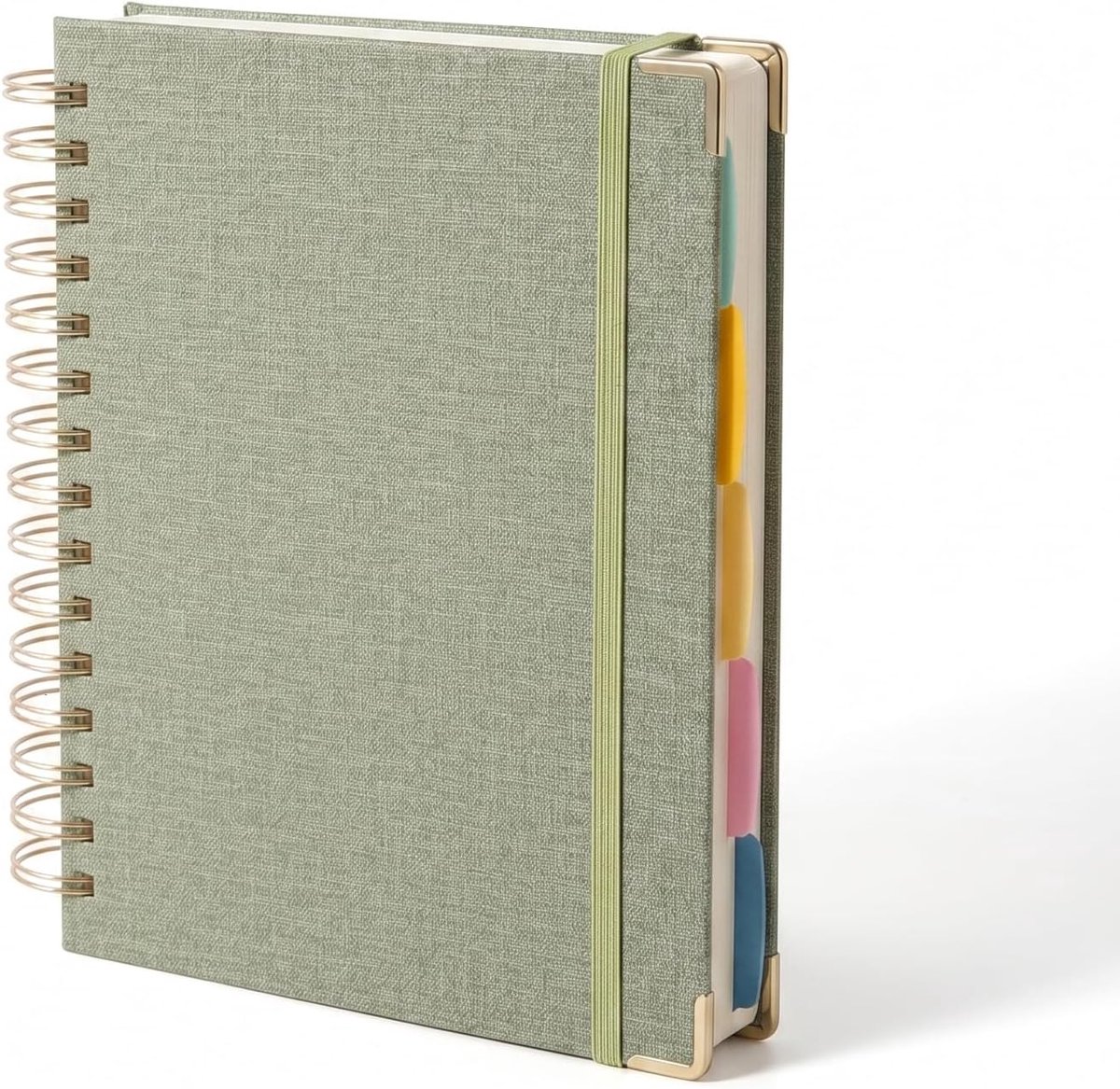 Notitieboek met 5 Verdelers, 300 Pagina's, 100 g/m² Crèmepapier | Harde kaft met linnenlook, 5 verplaatsbare verdelers, transparant vak, elastiek en 150 vellen met 7 mm liniëring