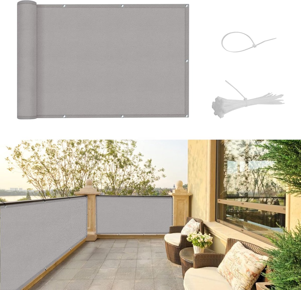 GUARD Balkonscherm 80x900cm Waterdicht Balkonafdekking Inkijkbescherming Ondoorzichtig Balkonomranding Met Oogjes Windscherm UV-bescherming Voor Balkon Tuin Terras,Grijs