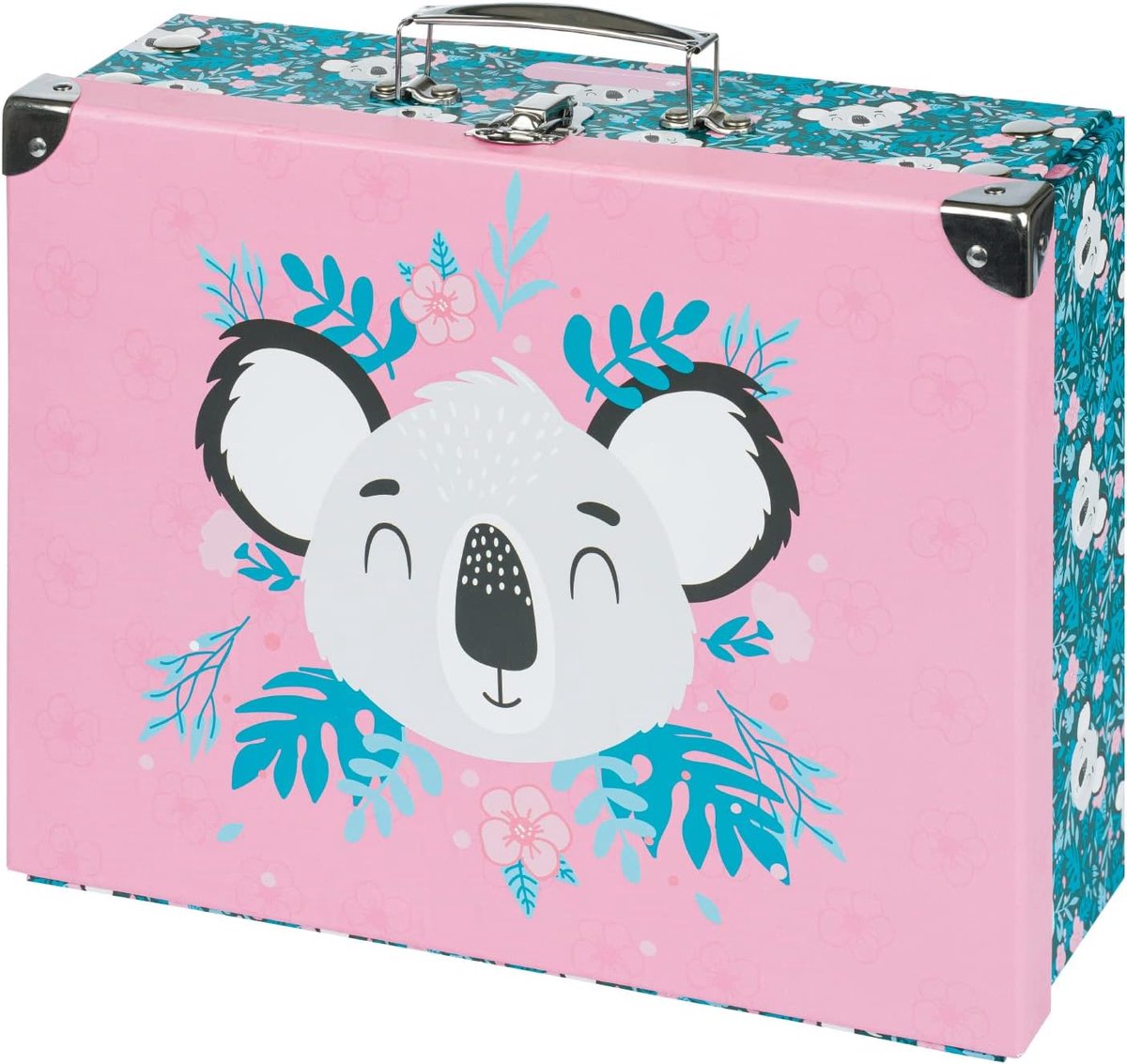 Kinderkoffer, Speelgoedkoffer Voor Schoolbenodigdheden En Speelgoed, Kartonnen Vouwbaar Koffer Met Metalen Handvat, Baby Koala, 26 Cm X 32.5 Cm X 10.5 Cm, Inklapbaar