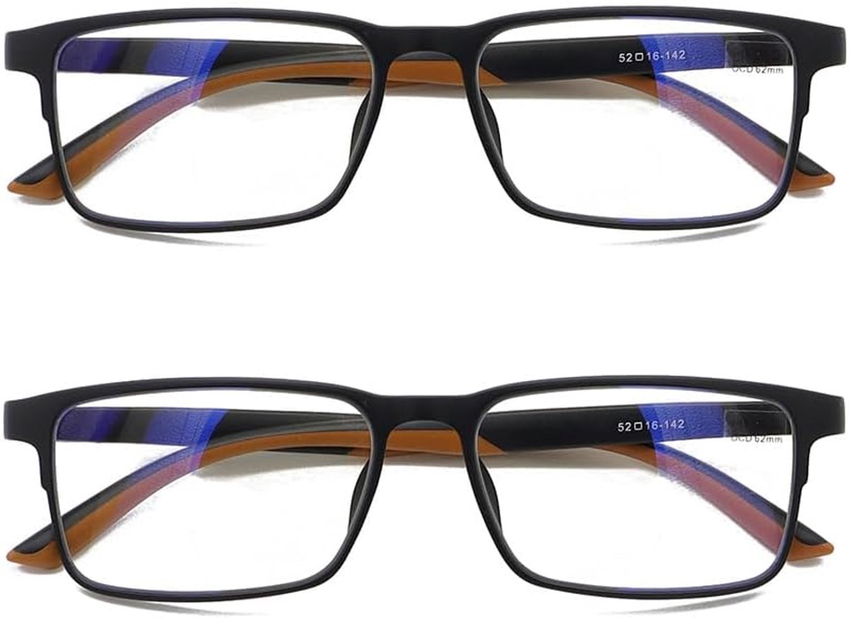 Leesbril met Blauwlichtfilter voor Heren (2-pack), Brede Dubbele Injectieproces （Breedte 139 mm）