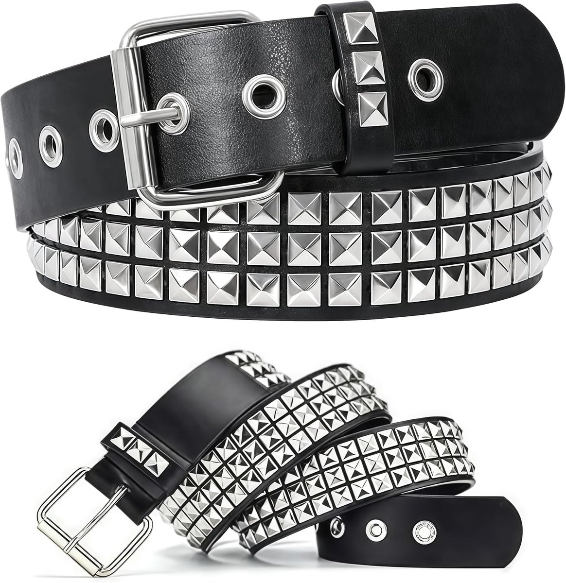 Riem Rock Punk Punk Klinknagel Studded Riem Goth Row Piramide Vierkante PU Lederen Vintage Punk Rock Grommet Riem Piramide Klinknagel Riem voor Jeans Rockwear Vrouwen/Mannen