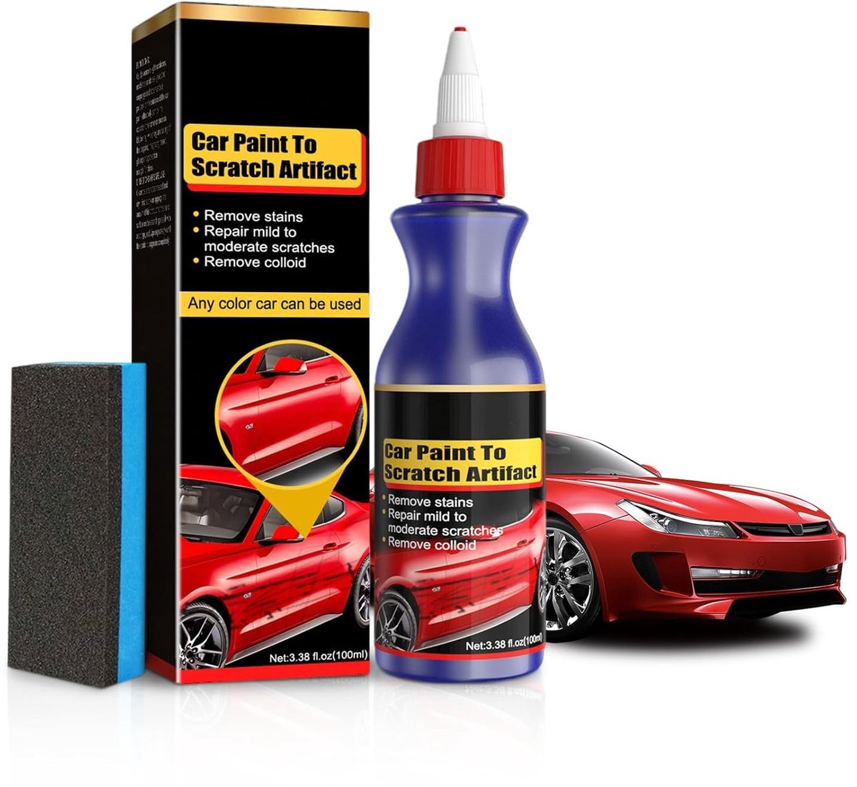 Krasverwijderaar met Spons, Krasverwijderaar Auto 100 ml, Autolak Herstel en Polijstmiddel voor Microkrassen en Lichte Laksporen, voor Dagelijks Gebruik (B)