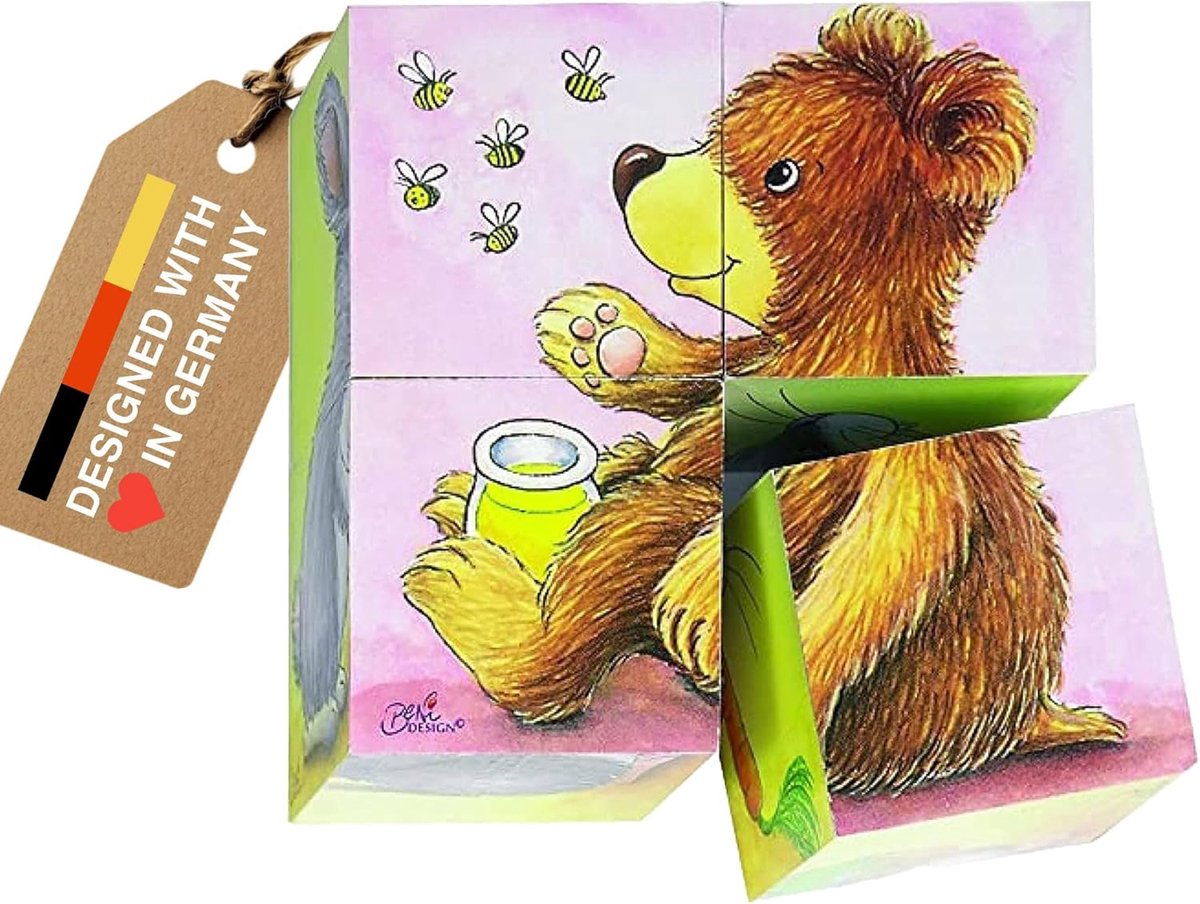 Tierkinder: 9 x 9 x 4,5 cm, 6 verschiedene Designs, 4 Würfel, per Stück