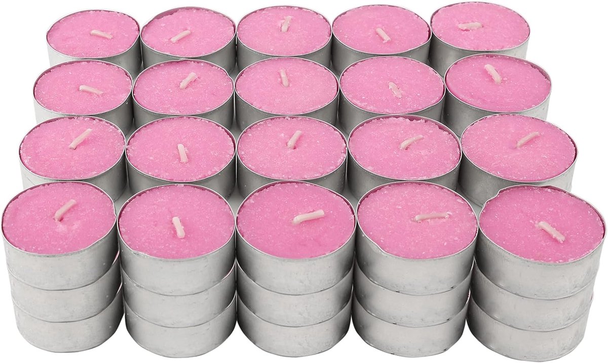 60 stuks Theelichtjes bloemen explosie geur, waxinelichtjes kleur fuchsia, geurtheelichtjes, geurkaarsen, 4,5 uur verbranding