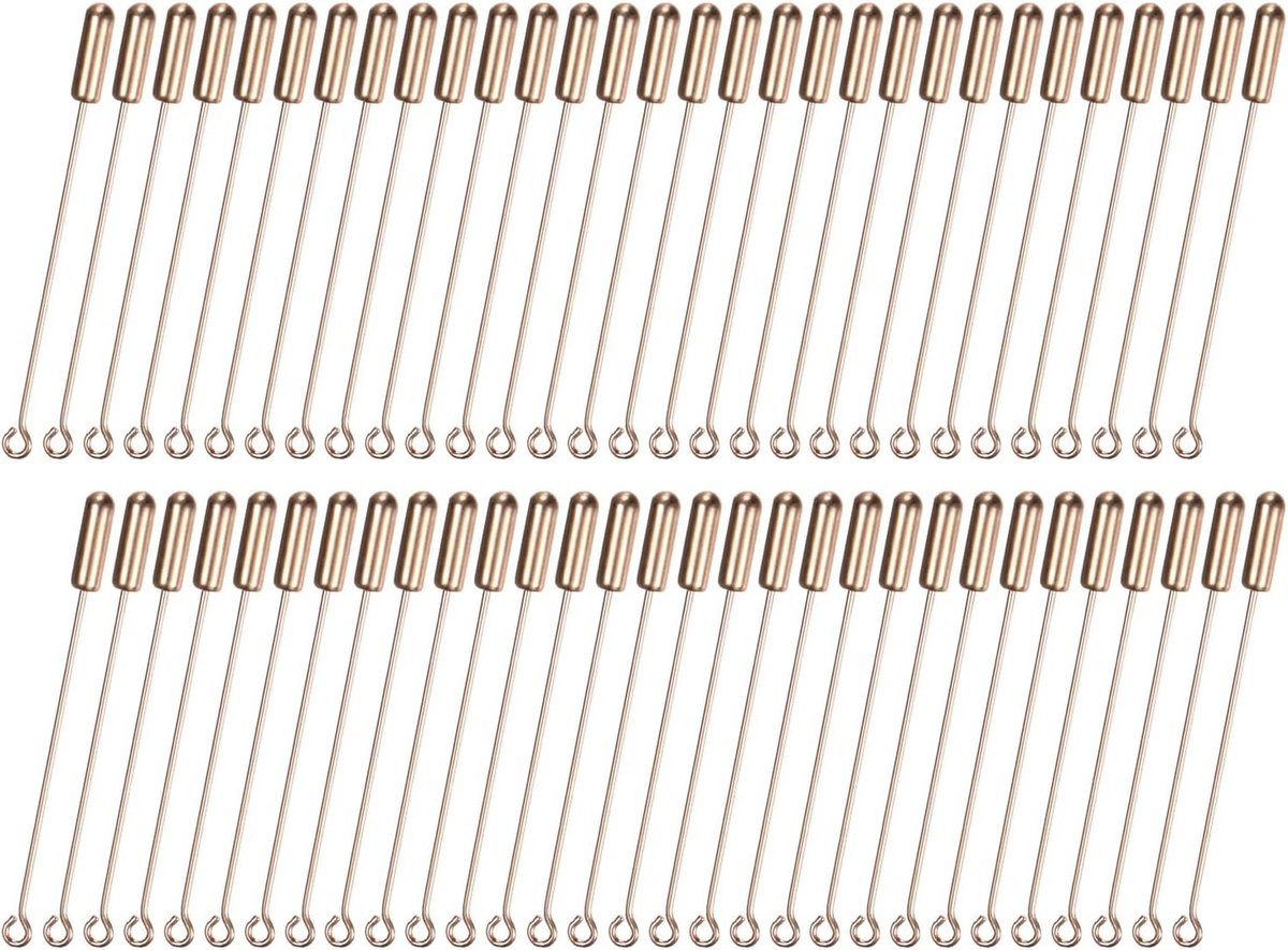 METERXITY Set van 100 broche stokspelden, 5 cm koperen lange naald oogspeld met stopper uiteinden voor doe-het-zelf kleding/accessoires/pak stropdas/hoed/sjaal/sieraden, rechte platte kop pinnen